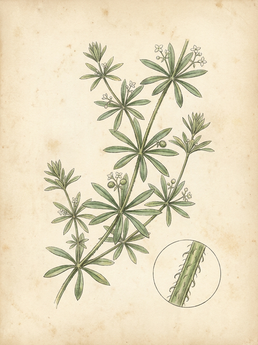 Burresnerre — Galium aparine, botanisk plade i fuld størrelse