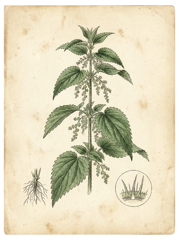 Brændenælde — Urtica dioica, botanisk plade