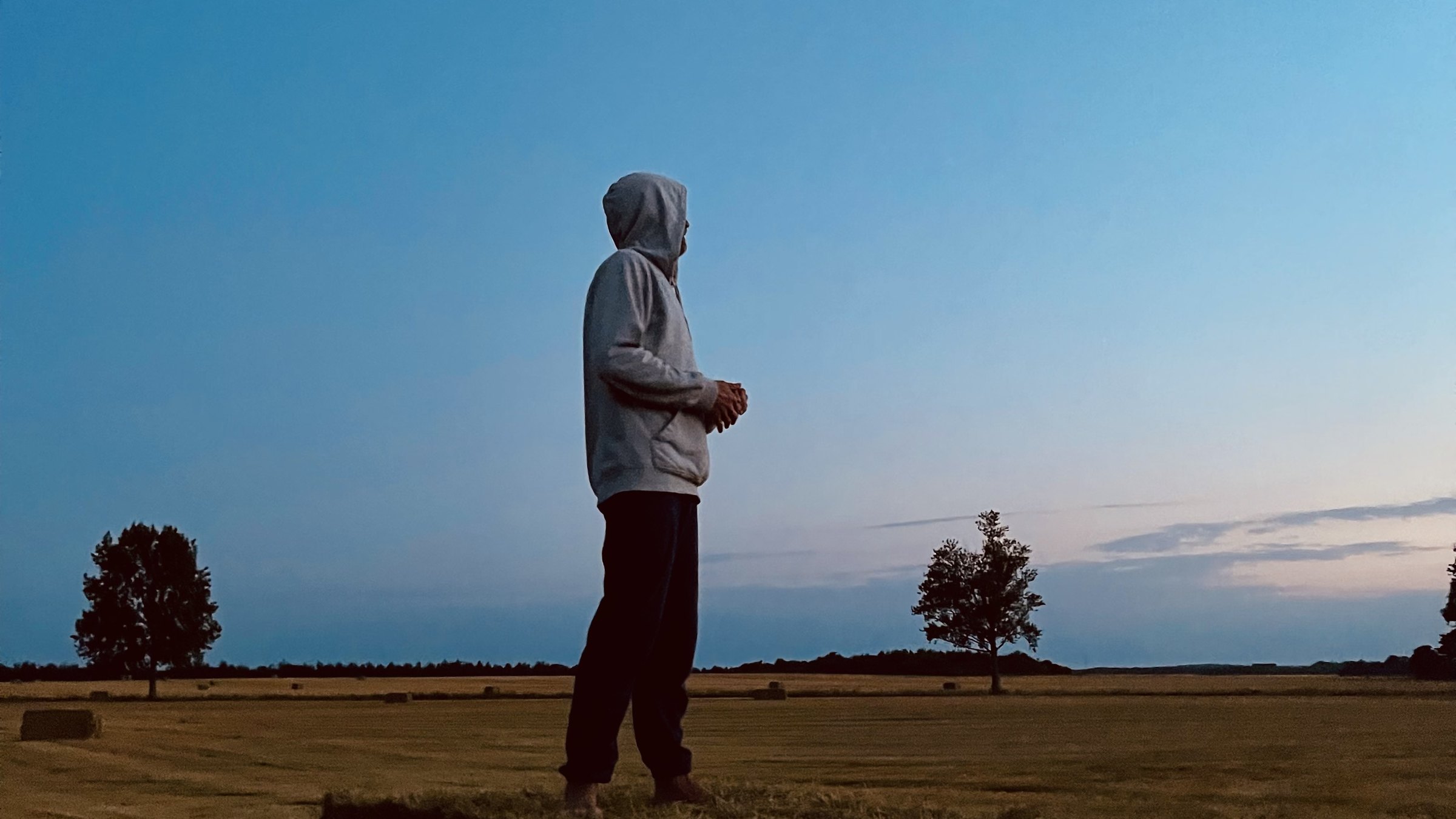 En vandrer på en sti gennem tåget skov